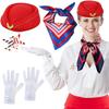 PESENAR Damen Flugbegleiterin Kostüm Set Stewardess Zubehör mit Page Hut, Schal, Sonnenbrille & Handschuhen