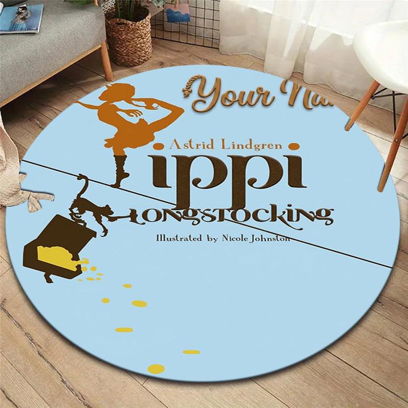 Pippi Longstocking Custom Name Round Area Rug,Carpet Rug for Living Room Bedroom Sofa Playroom Decor,Non-slip Floor Mat
