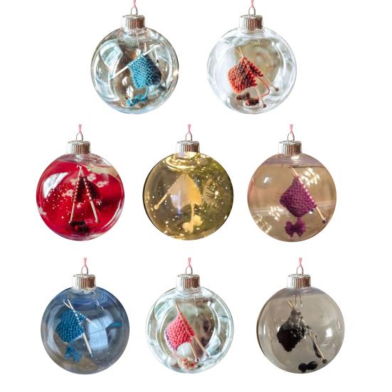 Holiday Sewing Snow Ball Ornament Plastic Clear Balls Xmas Hanging Ornament Seamstress Gift for Knitters Yarn Lovers