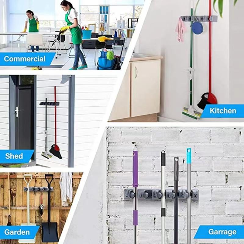 Broom and Mop Holder Wall Mount -Mop and Broom Storage Rack Wall Mounted Utility Rack