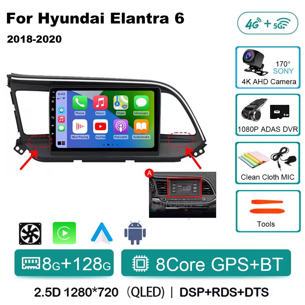 For Hyundai Elantra 6 2018 2019 2020 Car Radio Multimedia Video GPS Android 14 Wireless Apple Carplay QLED Screen Head Unit