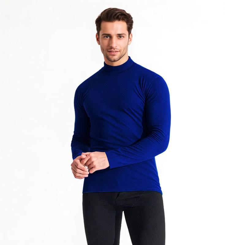 Men's Velvet Base Layer Semi-High Neck Fleece Long Sleeve Warm Top