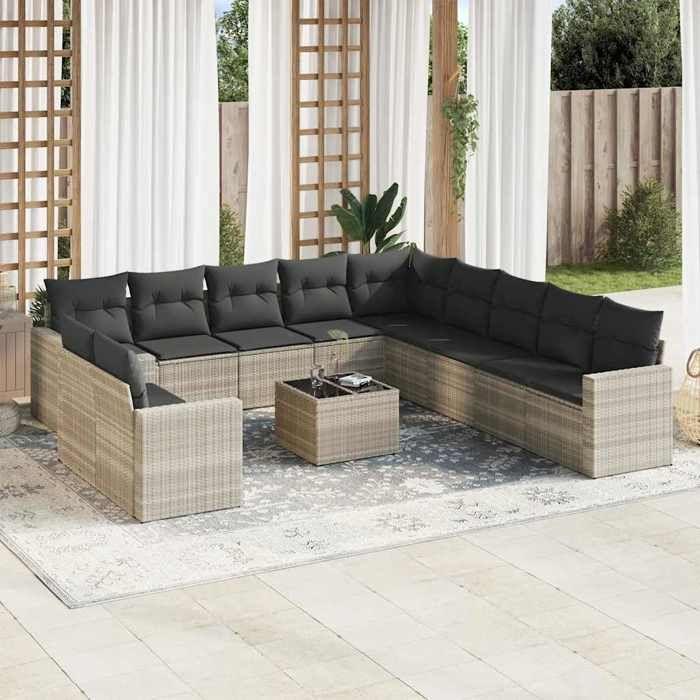 VidaXL Garden Lounge Set with Cushions 13 Pcs, Sofas with Adjustable Feet, Outdoor Furniture Set Patio Terrace, 3223895