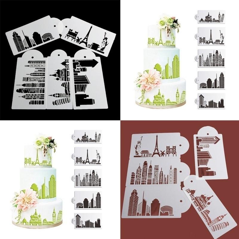 5 ks/sada Šablona na dort Pečicí forma Opakovaně použitelná Airbrush Eiffelova věž Socha Svobody Malování Umění DIY