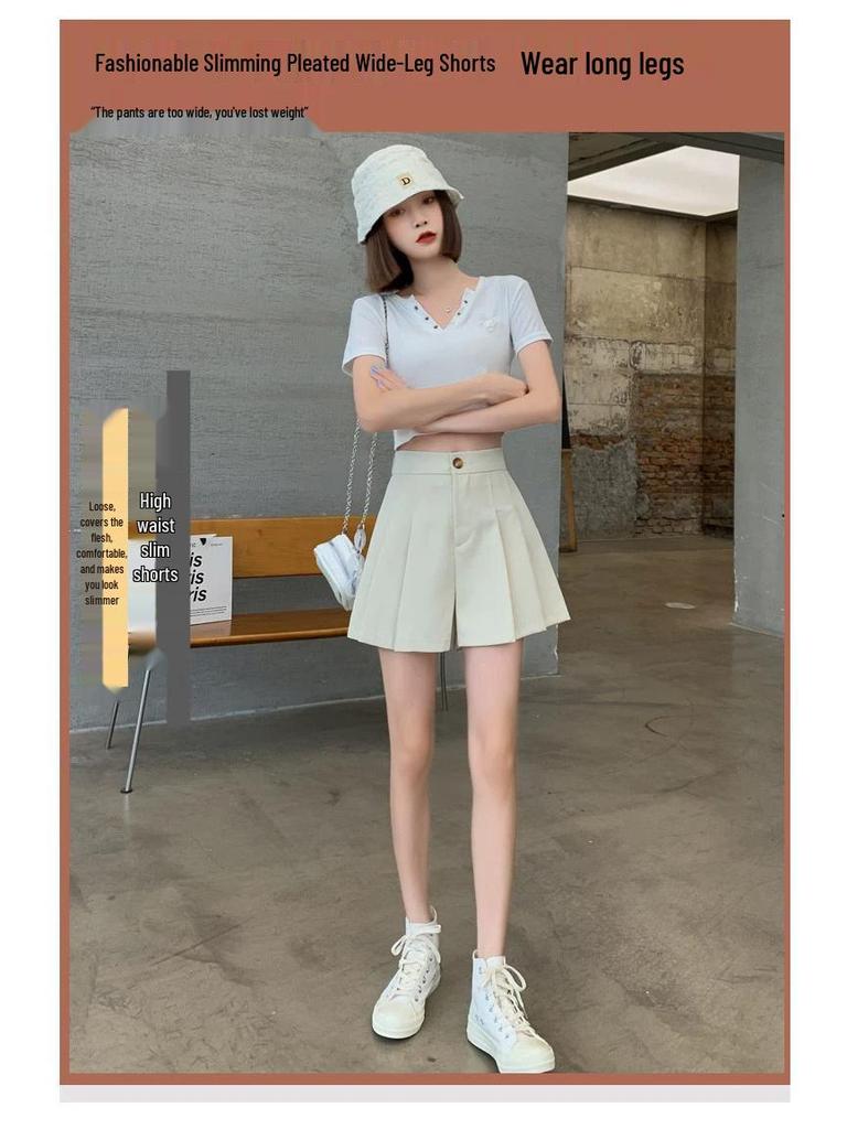 2024 Summer Women's High-Waisted A-Line Pleated Culottes