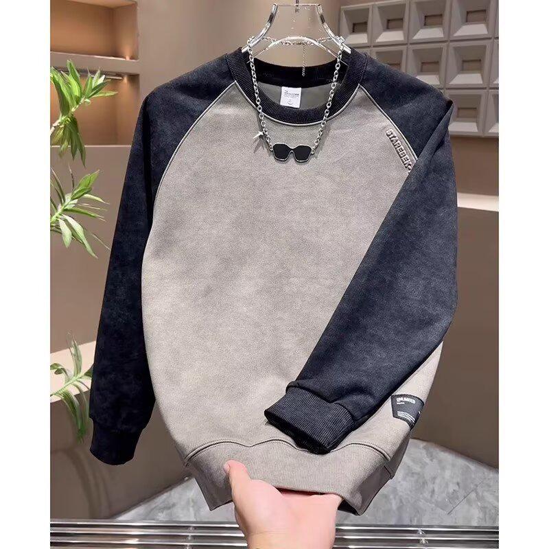 2025 Men's Color Block Autumn Hoodie - Trendy Long Sleeve Round Neck Top
