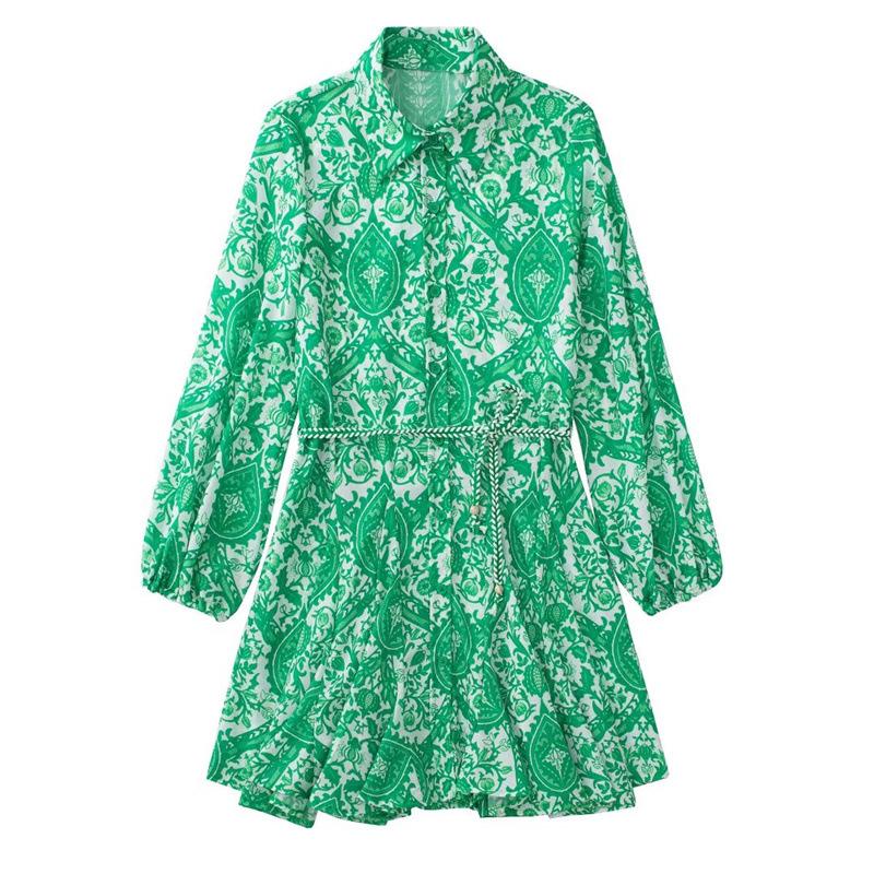 Vår Dame Snøring Trykket Langermet Underskjørtstil Mini Kjole