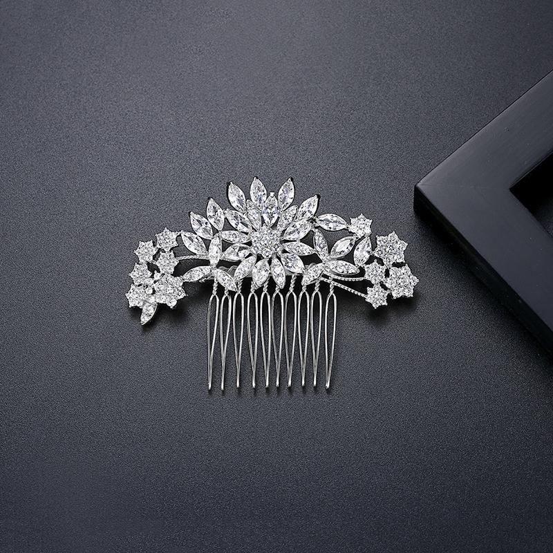 LUOTEEMI 3A Cubic Zirconia Hot Pin Woman Fashion Flower Wedding Bridal Head Wholesale Hair Comb
