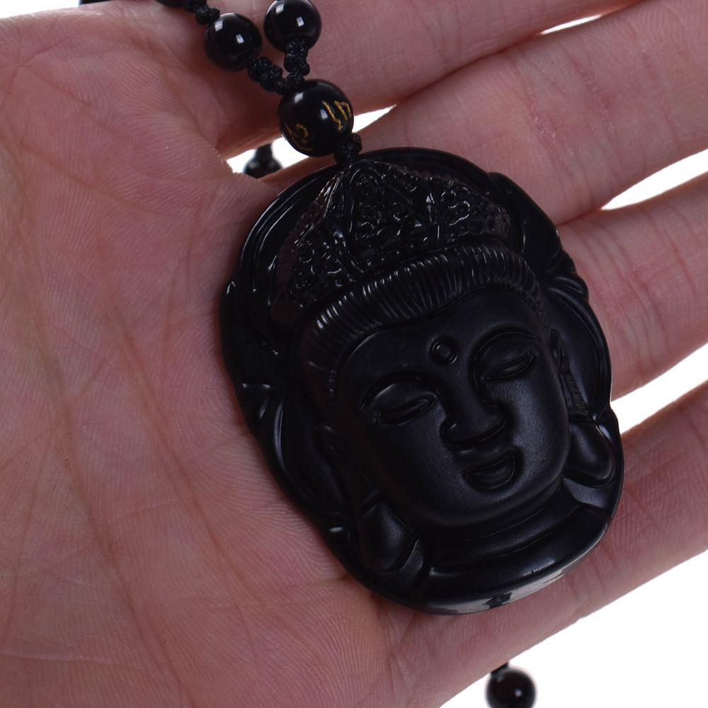Lucky Women Carved Natural Necklace Black Obsidian Pendant