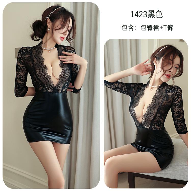 Sexy lingerie lace secretary nightclub leather skirt emo pajamas women's seduction pure desire