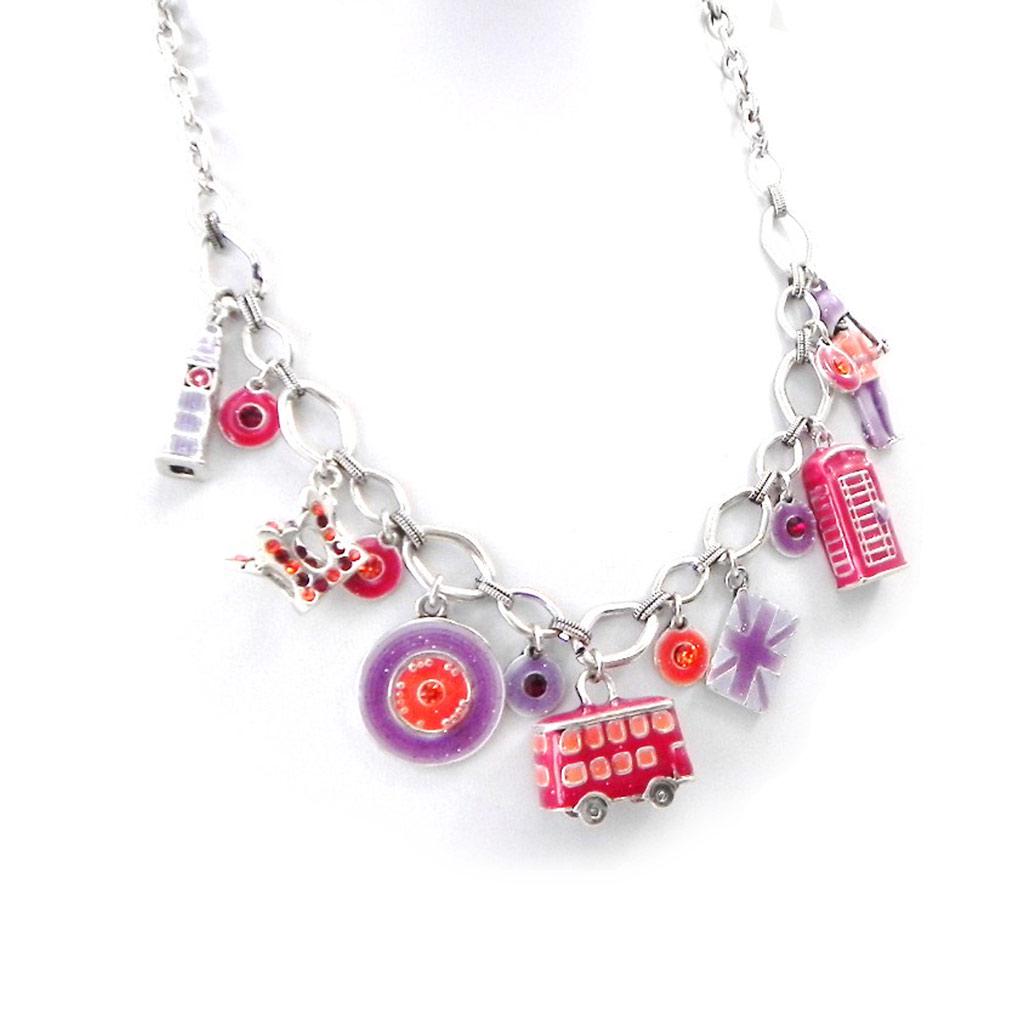 NOA [H8989] - Designer Necklace 'So British' Red Purple