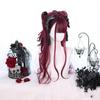 Bybrana Ladies Long Hair Burgundy Wave Bangs Wig Lolita Cosplay Synthetic Hair High Temperature Resistance
