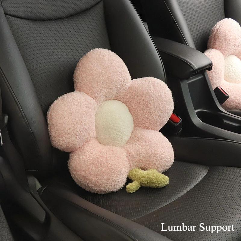 Cute Flower Car Headrest Pillow Neck And Waist Support Lumbar Support Auto Decoration Cushion Kawaii Car Accessories