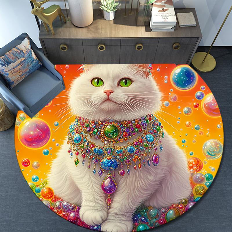 Magical Cat Round Area Rug,Carpet Rug for Living Room Bedroom Sofa Playroom Decor,Non-slip Floor Mat