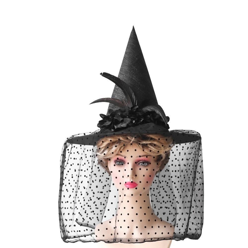 Gothic Halloween Witch Hat Lace Veils Masquerade Hat Performance Props Wizard Hat Cosplay Event