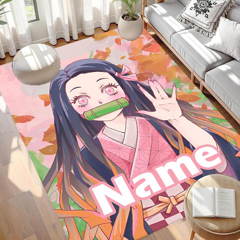 Custom Name Personalized Demon Slayer Print Carpet, Versatile Home Decor Rug, for Playroom, Apartment, Balcony, Entryway, Hallway Gift