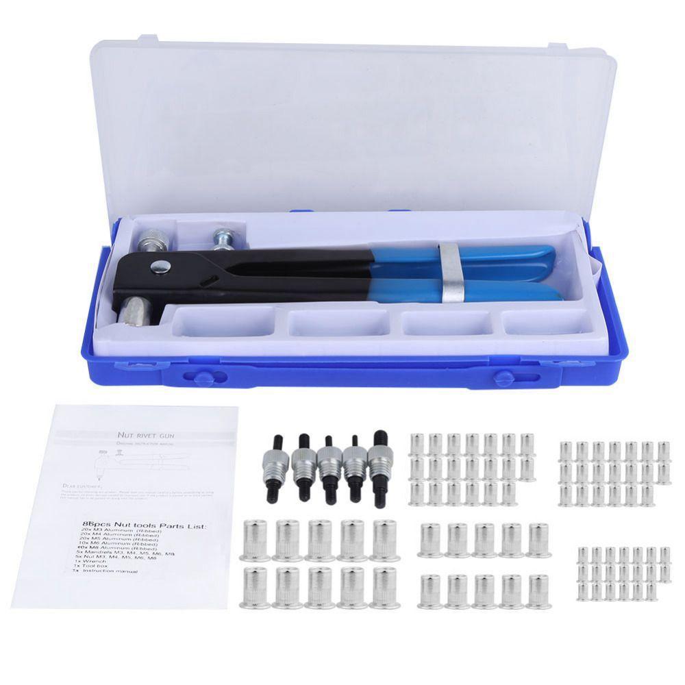 Handheld Manual Rivet Gun 86 Pcs Aluminum Alloy M3-M8 Rivet Nut Gun Tool Kit