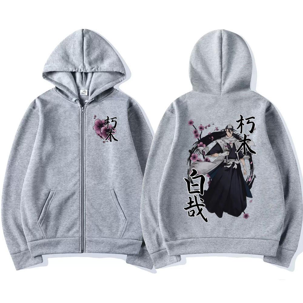Anime Bleach Kuchiki Byakuya Cherry Blossom Zipper Hoodie Men Women Fashion Casual Oversized Jacket Man Fleece Sweatshirt