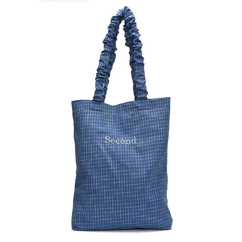 Plátěná dámská nová módní všestranná kostkovaná velkokapacitní taška přes rameno