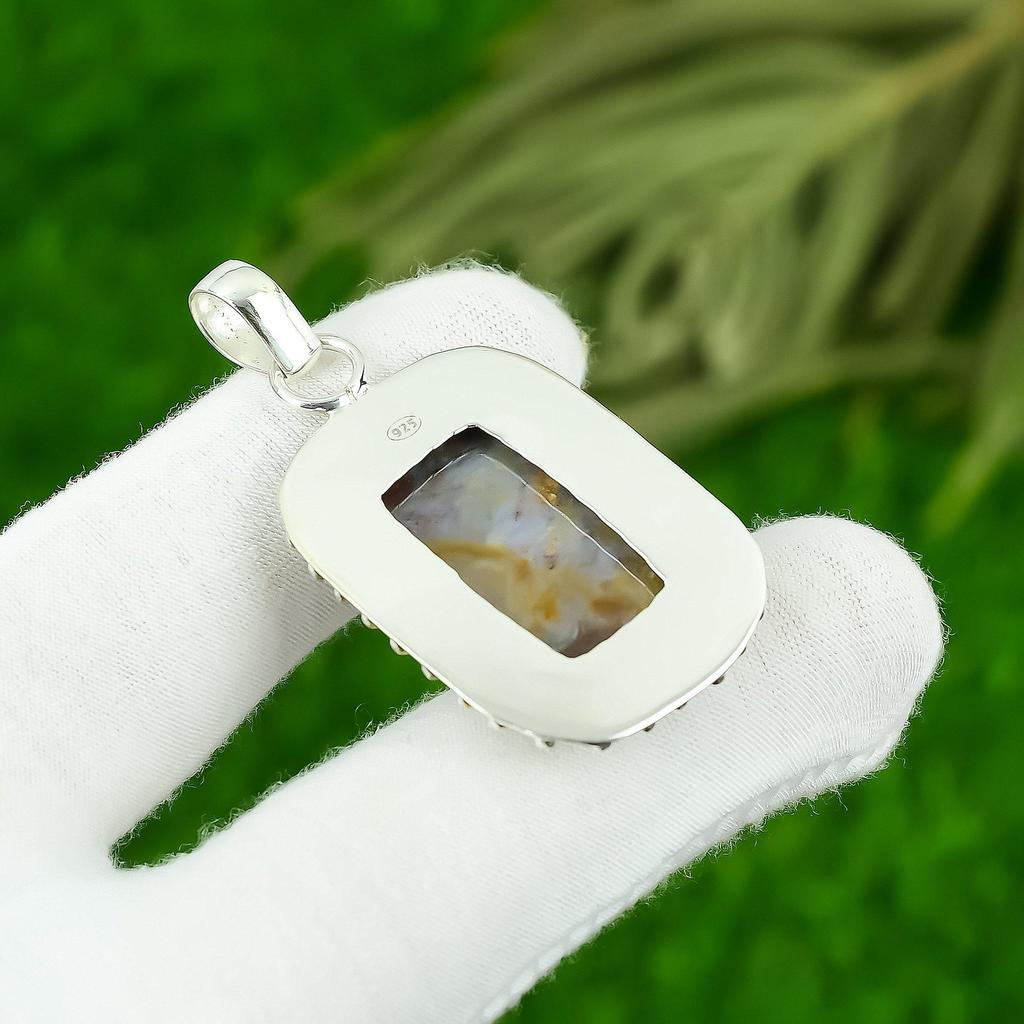 Geburtstagsgeschenk für sie Natürlicher Regenbogenjaspis Edelstein Anhänger 925 Silber