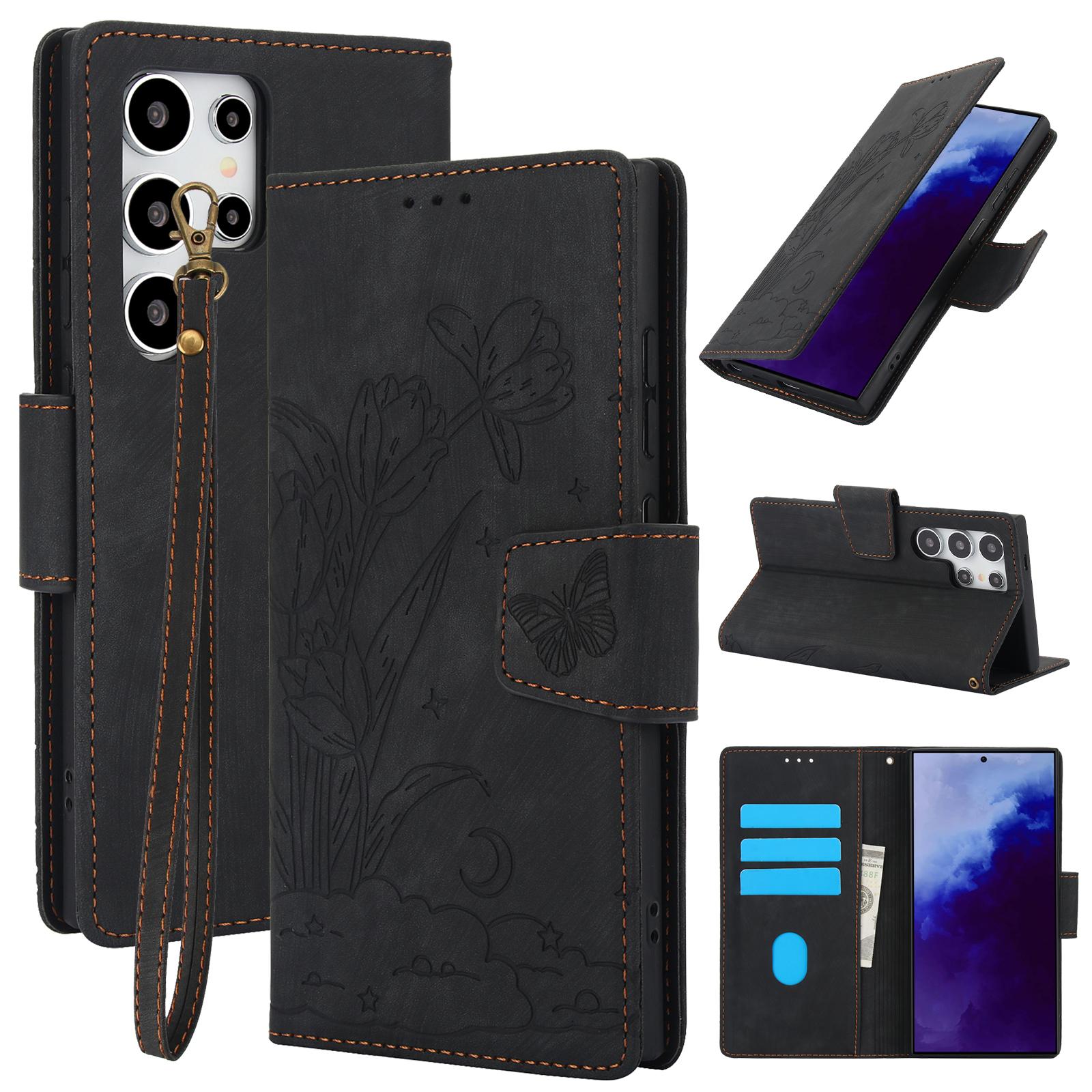 

SY-001 For Samsung Galaxy S25 Ultra Case Flower Butterfly Leather Wallet Phone Cover with Hand Strap A
