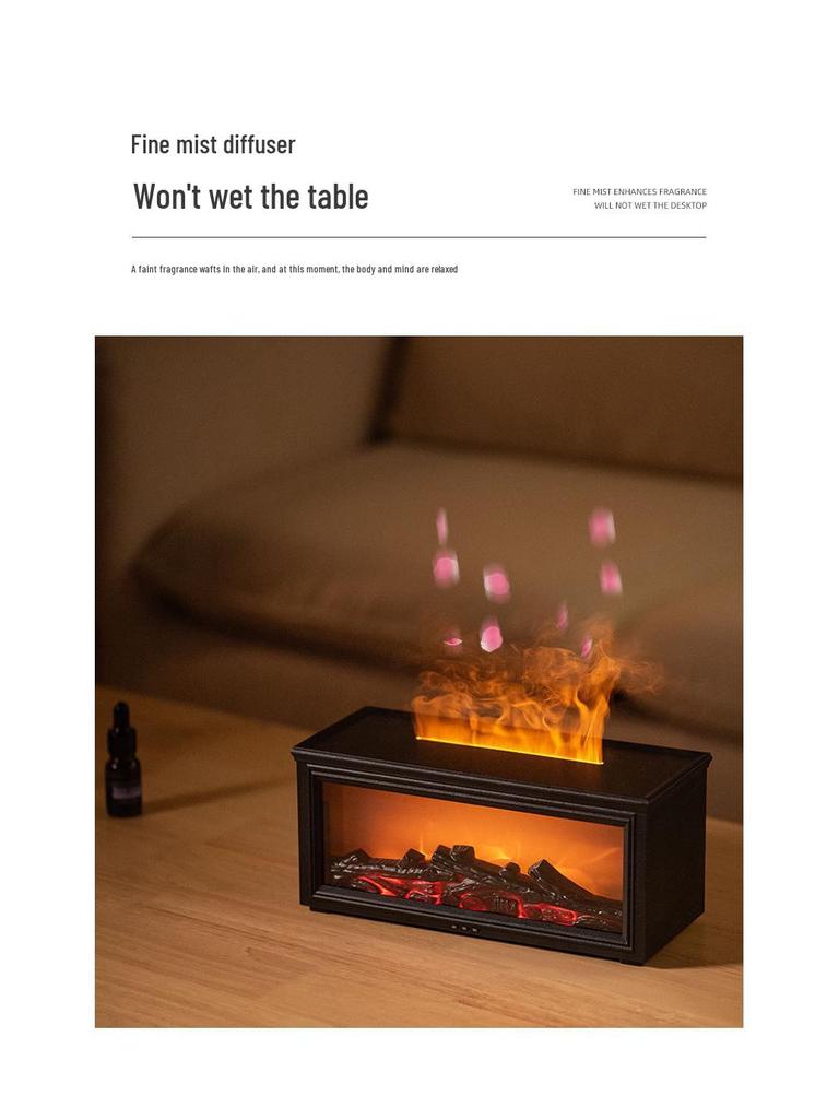 3D Retro Fireplace Aroma Humidifier with Remote Control – Desktop Flame Diffuser