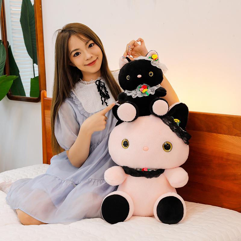 Big-eyed Cat Plush Toy Cute Black and White Lace Kt Cat Doll Doll Machine Gift Exchange