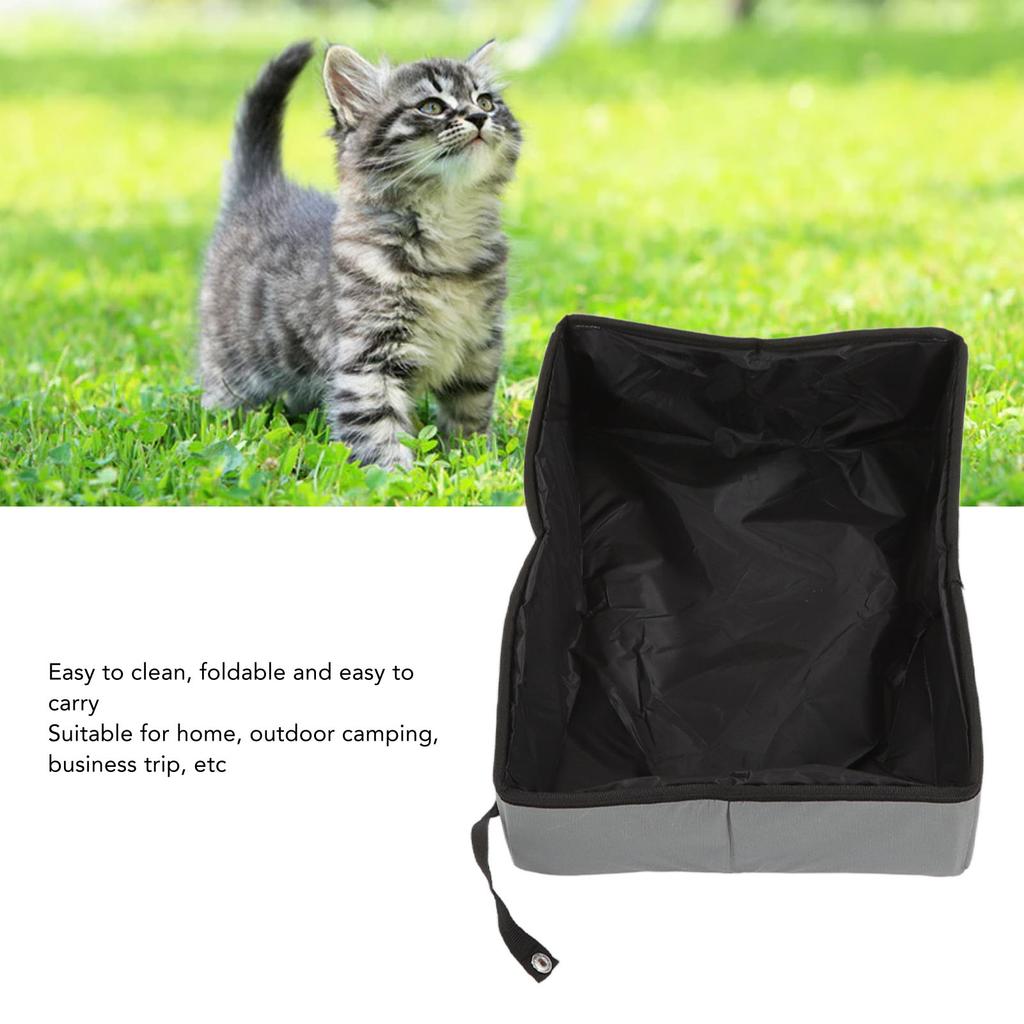 Collapsible Cat Litter Box Cloth Waterproof Outdoor Portable Cat Litter Box for Travel S Grey