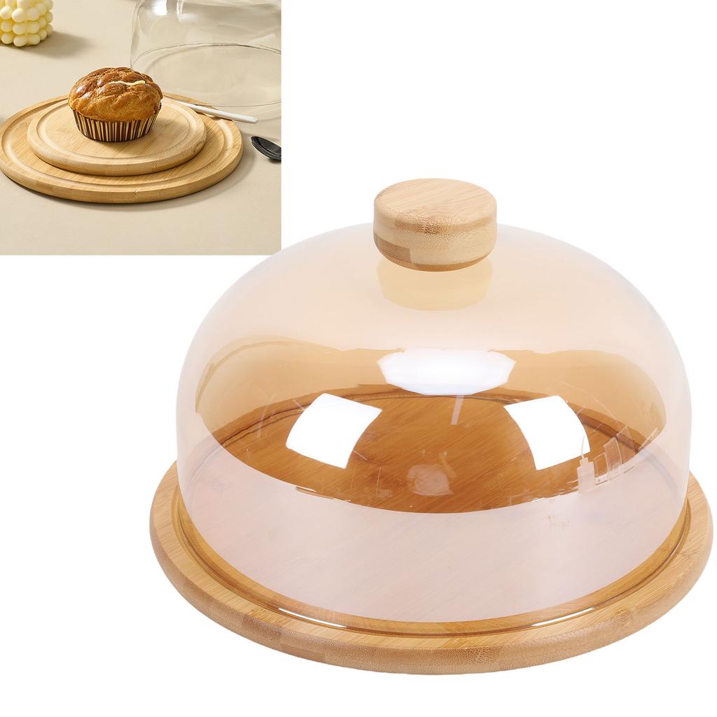 11 Inch Wood Cake Stand with Glass Dome Lid Covered Round Serving Platter Tray for Fruit Pies Cheese Deserts Appetizers