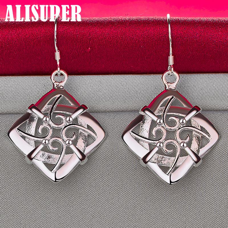 925 Sterling Silver Square Geometric Drop Earring Jewelry