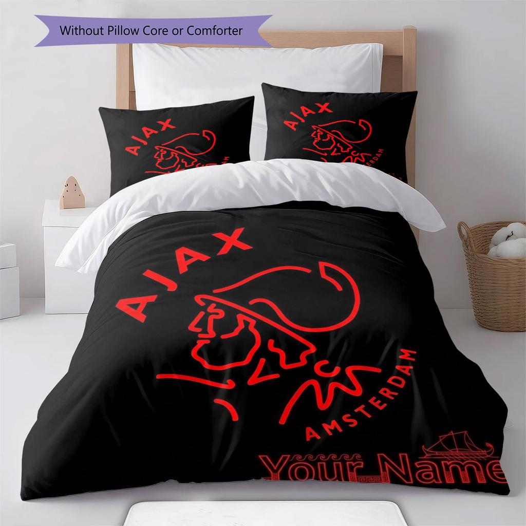 AFC Ajax Custom Name Pattern Bedding,Quilt Set Quilt Cover Pillowcase Home Birthday Gift(1 * Duvet Cover + 2 * Pillowcase, Without Core)
