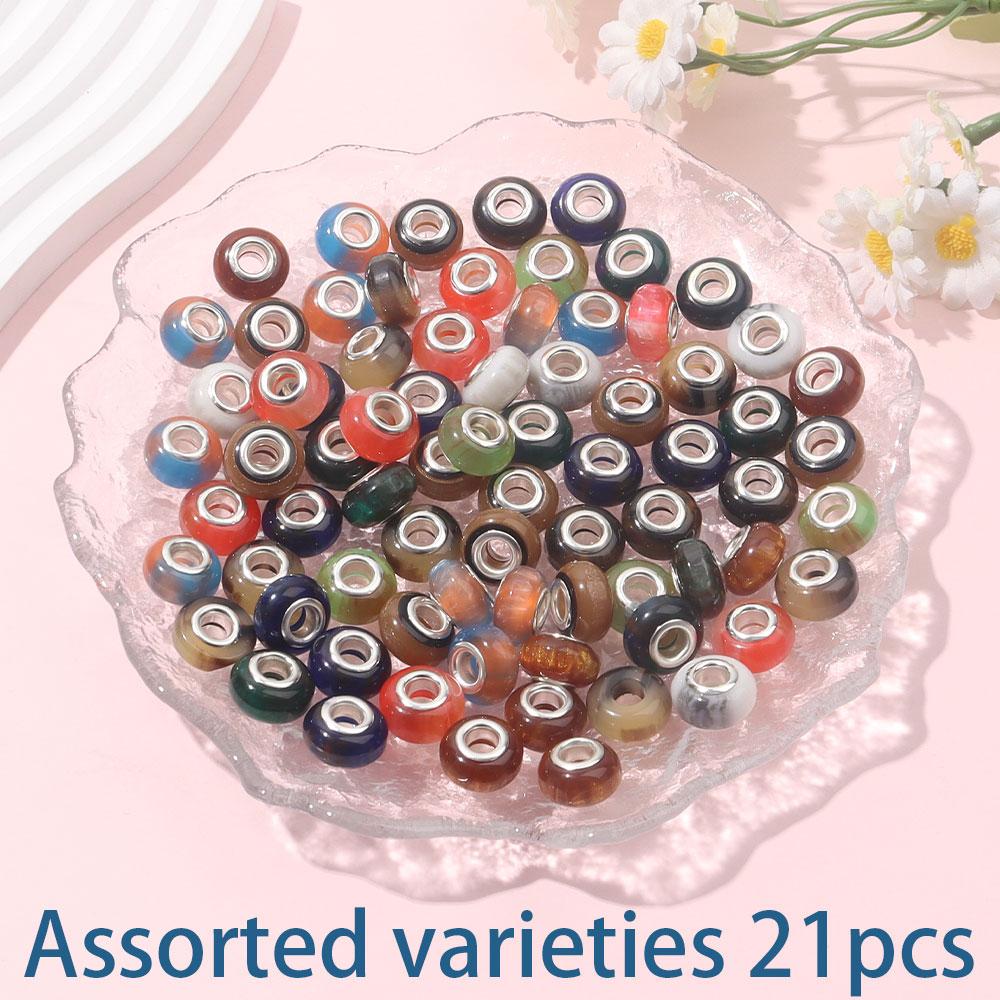 7/14/21pcs European Resin Macroporous Beads, Loose Spacing Beads, Pendant Beads, DIY European Bracelets, Necklaces, Jewelry Making