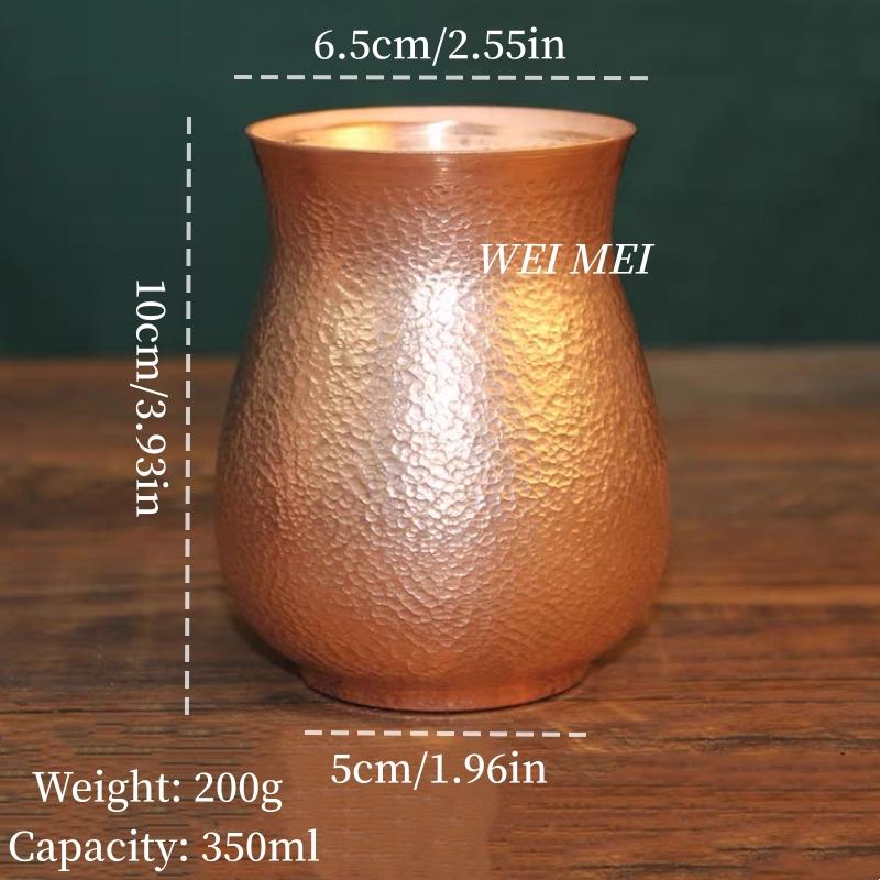 Handcrafted Pure Copper Vintage Coffee Mug,Home 350ml Tea Cup,Outdoor Camping Engraving Hammer Texture Cold Drink Cup Drinkware