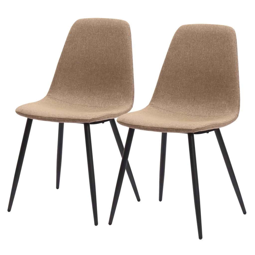 Minimalist Dining Chairs Made of Fabric & Metal - Dark Khaki Set of 2