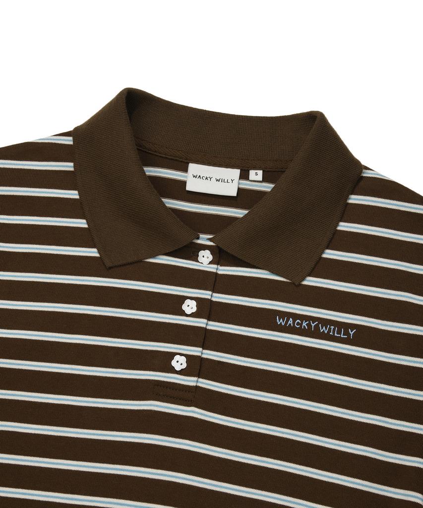 WACKY WILLY Women'S Pinstripe String Rugby Long Sleeve Brown