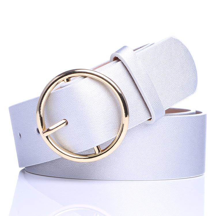 Round Buckle Belt Women S Simple Hong Kong Style Pu Leather Wide Harajuku Retro Round Pin Buckle Small Belt Girls Tide