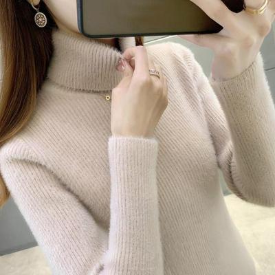 Pullover Female 2022 Solid Mink Like Turtleneck Sweater for Women Autumn and Winter with Long Sleeve Knit Sweater Female Tops