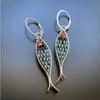 Vintage Oval Inlaid Green Stone Fish Animal Earrings Geometric Creativity Silver Color Dangle Earrings for Women Jewelry