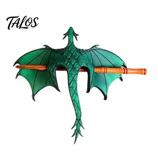 Drachenhaarstab aus Kunstleder, Gothic-Stil Flugdrachen-Haarspange für Damen, Halloween Cosplay Fantasy-Haarnadel für mittelalterliches Spiel grün