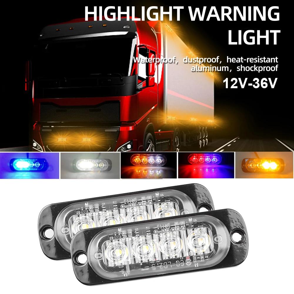 4 LED Car Strobe Warning Light LED Side Marker Lights Auto Trailer Truck Lorry Tail Lamps 12V-36V Universal
