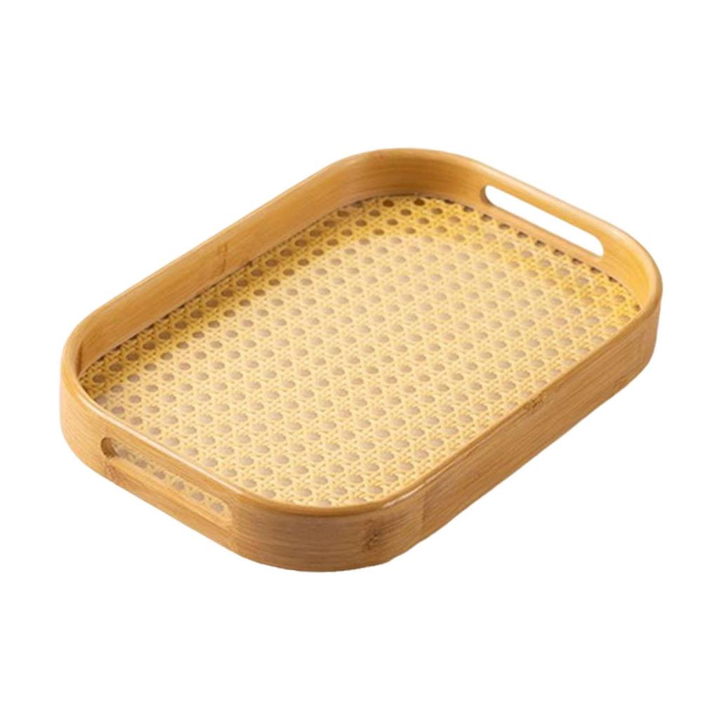 Bamboo Serving Tray with Handles Tea Tray Food Tray Breakfast Tray for Kitchen Coffee Table Eating Storing Countertop Home