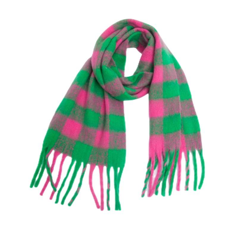 Winter Yarn Thicken Style Luxury Multicolour Plaid Faux Mohair Scarf Women Tassel Long Ring