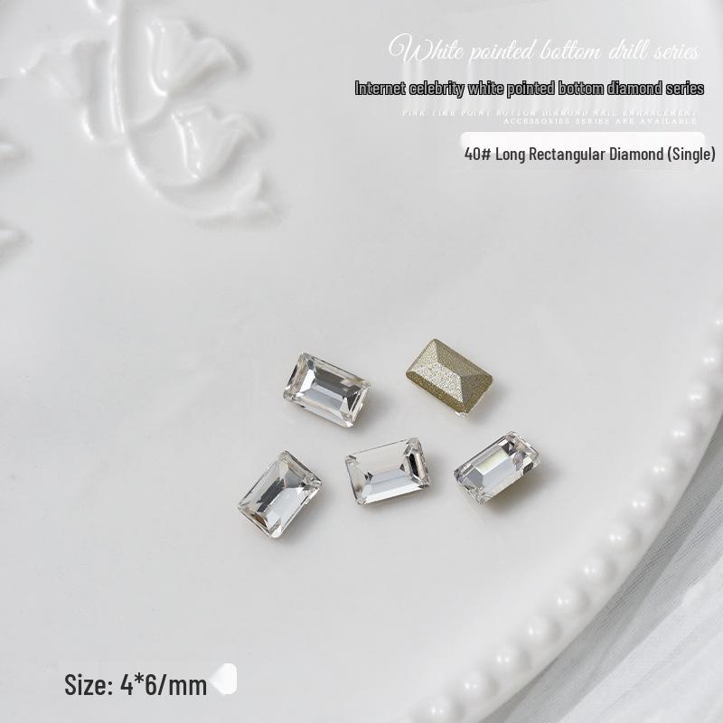 Nail Art Decorations: Transparent Pointed Rhinestones - Heart, Water Drop, Square, Butterfly Shapes