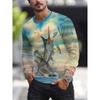 Modisches Lässiges Rundhals Langarm T-Shirt Weich Bequem Vintage Vielseitig Locker Fisch Geometrie 3D Gedrucktes Herren T-Shirt