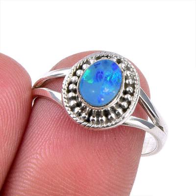 Naturlig australisk opal ädelsten 925 massivt sterlingsilver ring storlek 7.5 y9I07