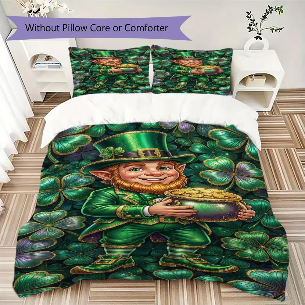 St. Patrick's Day Muster Bettwäsche Steppdecken-Set Steppdeckenbezug Kissenbezug Heimdekoration Geburtstagsgeschenk (1 Bettbezug + 2 Kissenbezüge (ohne Füllung))71