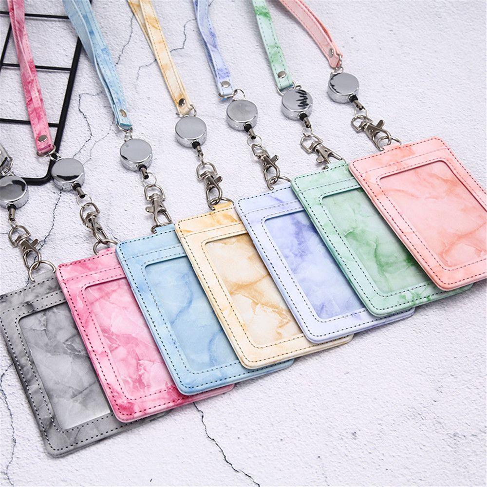 Lanyard Strap Marble Pattern PU Leather ID Cards Wallet Case Neck Lanyard Badge Holder Card Holder