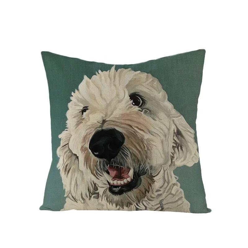 Animal Printed Cute Dog Cushion Cover Linen Poppy Throw Pillow Cover Decorative Sofa Pillow Case Pillowcase 45X45Cm