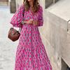 New Arrivals  Geometric Print Bubble Sleeve Dress Street Style Plus Size Women's Clothing