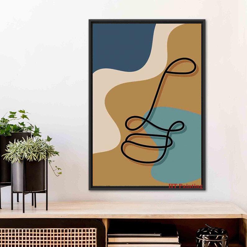Abstract Matisse Minimalist Line Face Four Color Pattern Artwork Poster Canvas Painting Wall Art Pictures Room Home Decor